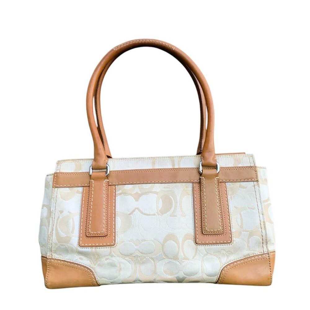Coach Hampton Vintage Optic Signature Jacquard Cream Leather L0773-11818 Handbag - Picture 2 of 16